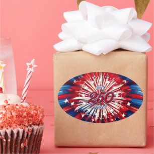 Amerikas 250. Geburtstag 1776-2026 RWB Feuerwerk Ovaler Aufkleber