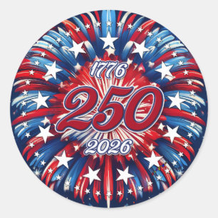Amerikas 250. Geburtstag 1776-2026 RWB Feuerwerk Runder Aufkleber