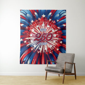 Amerikas 250. Geburtstag 1776-2026 RWB Feuerwerk Wandteppich