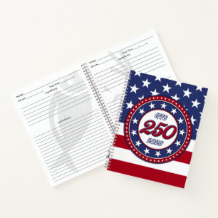 Amerikas 250. Geburtstag mit der USA-Flagge Notizbuch
