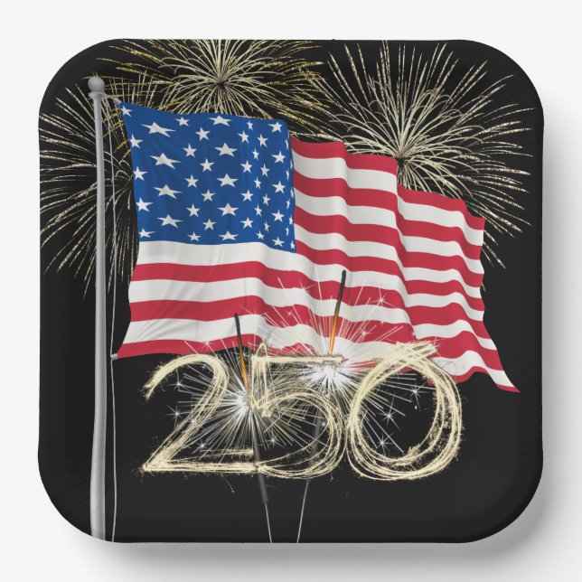Amerikas 250. Geburtstag mit Wunderkerzen Pappteller (Vorderseite)