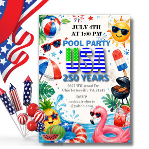 Amerikas 250 Sommer-Poolparty zum 4. Juli Einladung