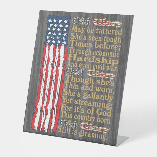 Amerikas altes Ruhm störte Bannergedicht Sockelschild (Vorderseite)