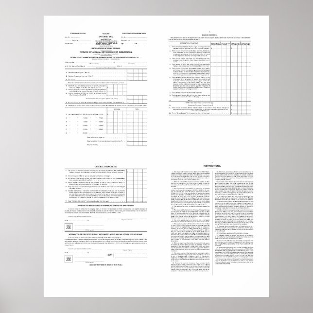 Amerikas erstes Einkommensteuerformular 1040 aus d Poster (Vorne)