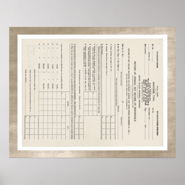 Amerikas erstes Einkommensteuerformular 1040 Red Poster (Vorne)