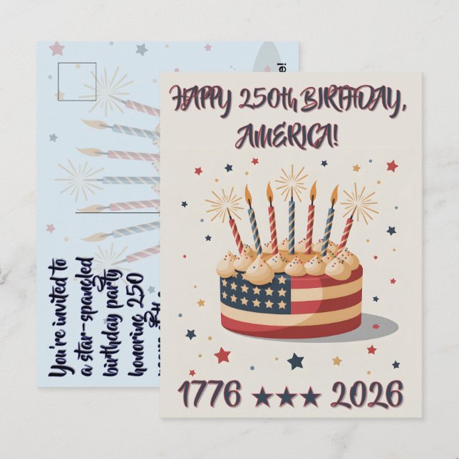 Amerikas große 250. Geburtstagseinladung Postkarte (Vorne/Hinten)