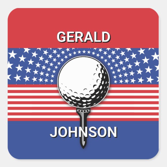 Amerikas Patriotisches Golfdesign Quadratischer Aufkleber (Vorderseite)