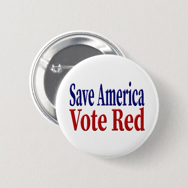 Amerikas Stimme Rot mit rot-blauem Text gerettet Button (Vorne & Hinten)