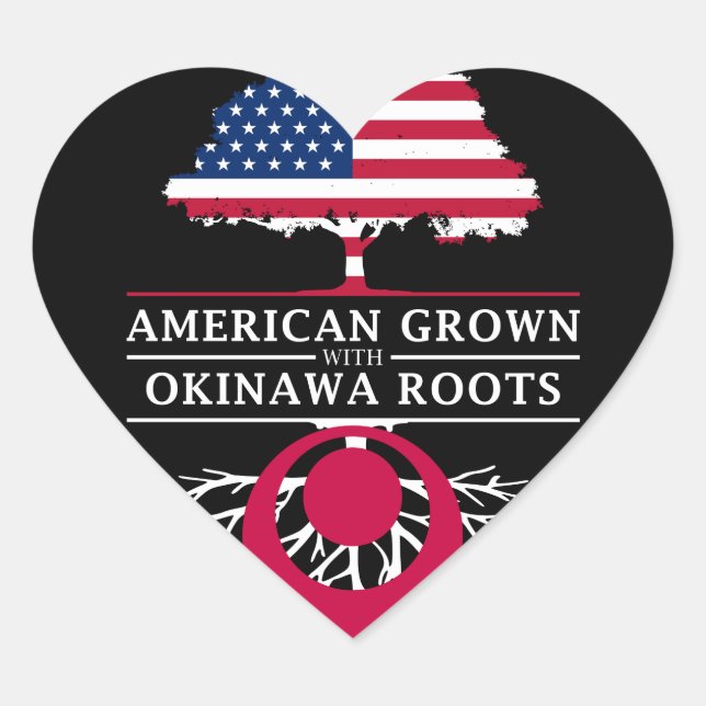 Amerikas Wachstum mit Okinawa Roots Japan Design Herz-Aufkleber (Vorderseite)