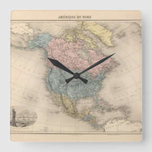 Amerique du Nord. Quadratische Wanduhr