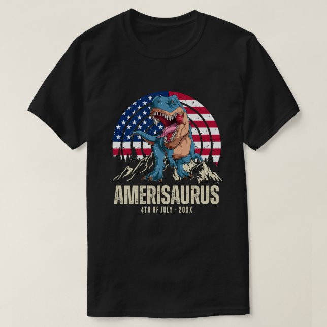 Amerisaurus 4. Juli American Flag Patriotic T-Shirt (Design vorne)