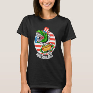 Amerisaurus American Dinosaurier Rex Eating Hot Do T-Shirt