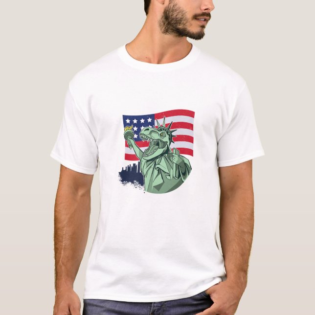 Amerisaurus Dinosaur T Rex Statue of Liberty Ameri T-Shirt (Vorderseite)