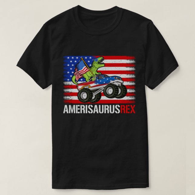 Amerisaurus Rex Dinosaur American Flag 4. Juli T-Shirt (Design vorne)
