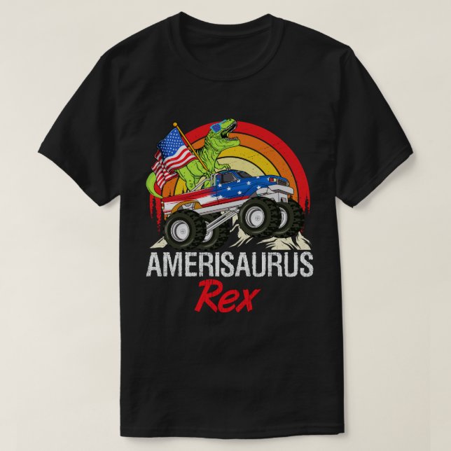  Amerisaurus Rex Dinosaur American Flag 4. Juli T-Shirt (Design vorne)