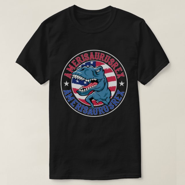 Amerisaurus Rex Dinosaur American Flag 4. Juli T-Shirt (Design vorne)
