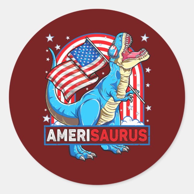 Amerisaurus T rex Boys Girls Patriotic Dinosaurier Runder Aufkleber (Vorderseite)