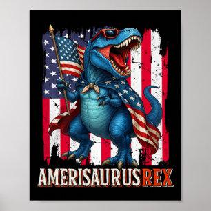 Amerisaurus T Rex Dinosaurier 4. Juli American Fl Poster