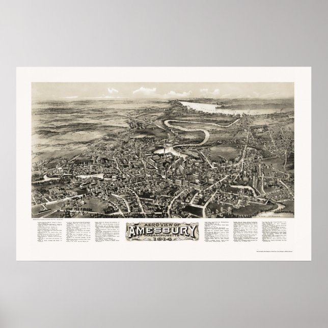 Amesbury, MA Panorama Karte - 1914 Poster (Vorne)