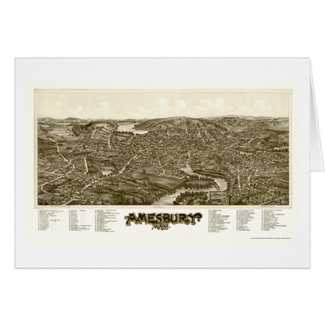Amesbury, panoramische Karte MAs - 1890 (Vorderseite (Horizontal))