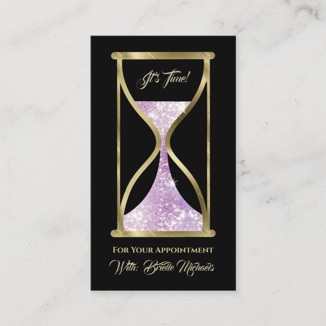 Amethist Lila Glitzer Hourglass Hair and Makeup Terminkarte (Vorderseite)