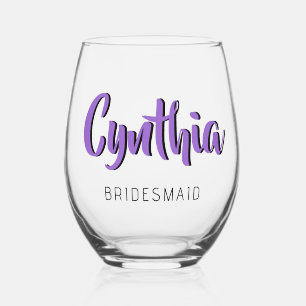 Amethyst 3D Moderner Name Bridesmaid Weinglas Ohne Stiel
