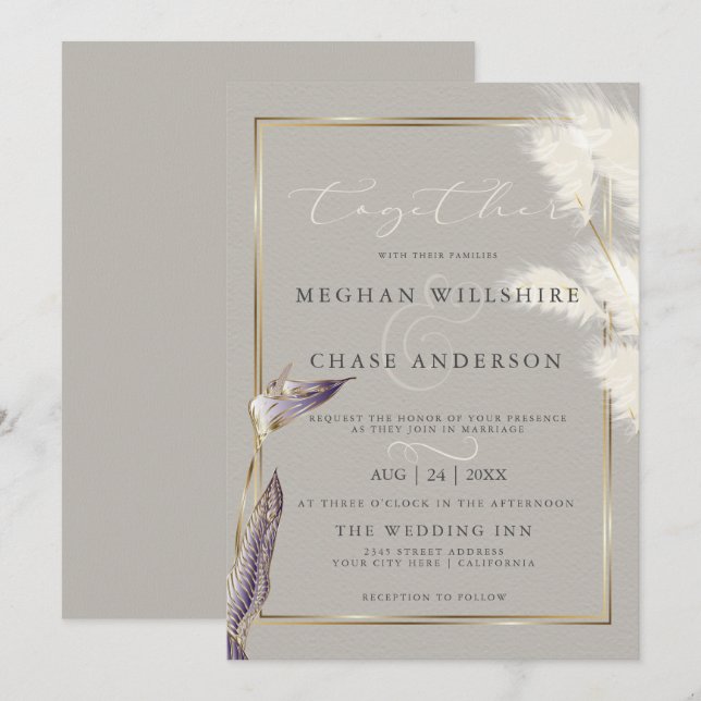 Amethyst Anthurium Pampas Grass Einladung (Vorne/Hinten)