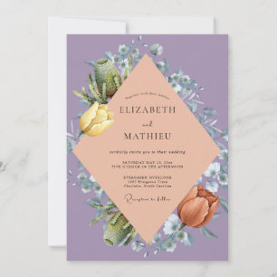 Amethyst-Aprikosen-Tulpen-Eukalyptus-Hochzeit Einladung
