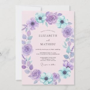 Amethyst-Aqua-Blütenhochzeit Einladung