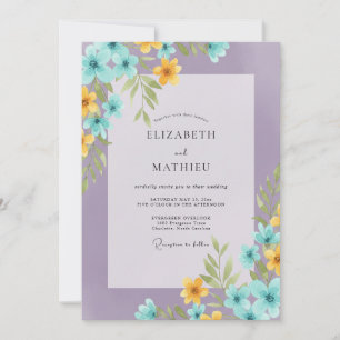 Amethyst-Aqua-Wildflower-Hochzeit Einladung