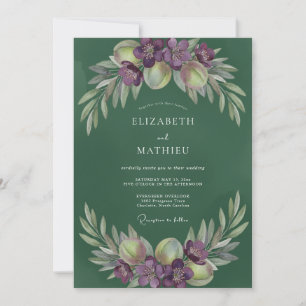 Amethyst-Blatt-Oliv-Hochzeit Einladung