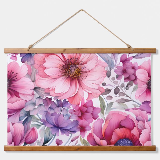 Amethyst Bloom Rhapsody Botanical Wandteppich Mit Holzrahmen (Vorne)
