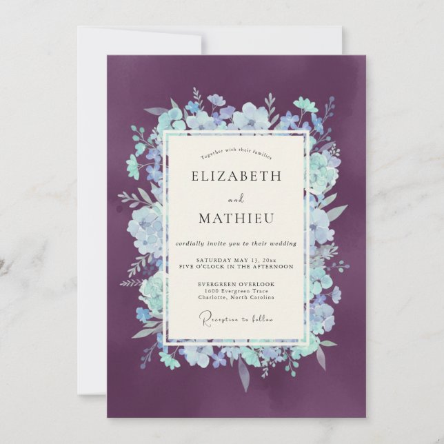 Amethyst-Blütenhochzeit Einladung (Vorderseite)