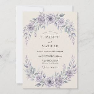 Amethyst-Botanik-Kranz-Hochzeit Einladung