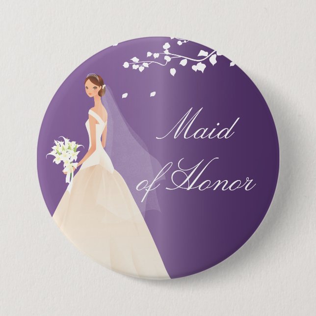 Amethyst Braut-Trauzeugin-Brautparty-Knopf Button (Vorderseite)