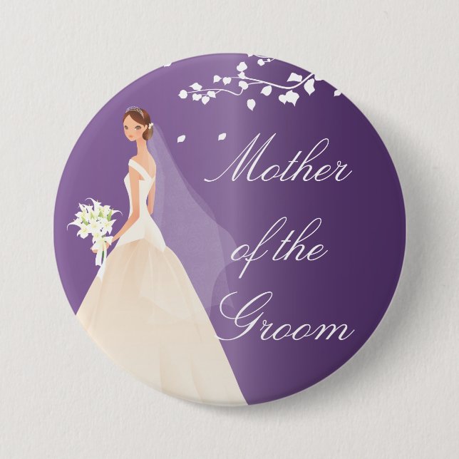 Amethyst Brautparty-Knopf der Braut-MOG Button (Vorderseite)