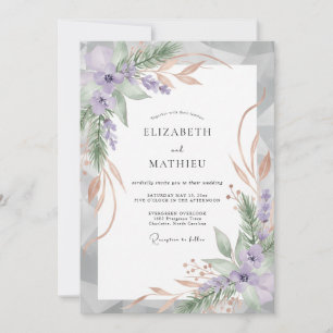 Amethyst Champagner Blatt Hochzeit Einladung