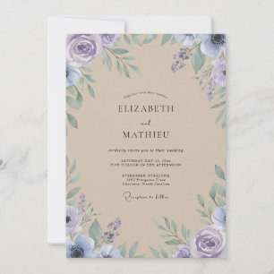 Amethyst Champagner Laub Grau Eukalyptus Hochzeit Einladung