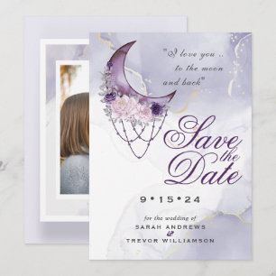 Amethyst Crescent Moon Foto Save the Date Einladung