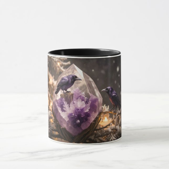 Amethyst Crystal - Crows Blackbird Ravens Tasse (Zentrum)