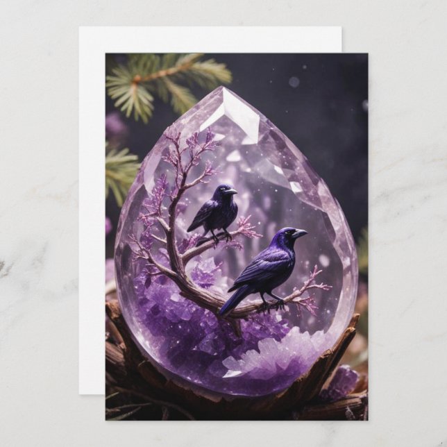 Amethyst Crystal - Crows Ravens Christmas Feiertagskarte (Vorne/Hinten)