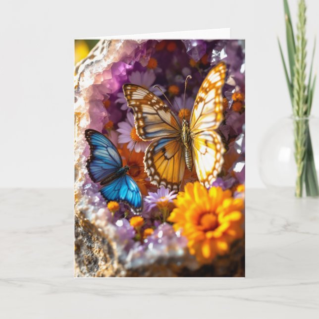 Amethyst Crystal Garden Butterfly Grußkarte Karte (Vorderseite)