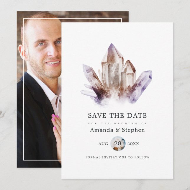 Amethyst Crystal Wedding Foto Save The Date (Vorne/Hinten)