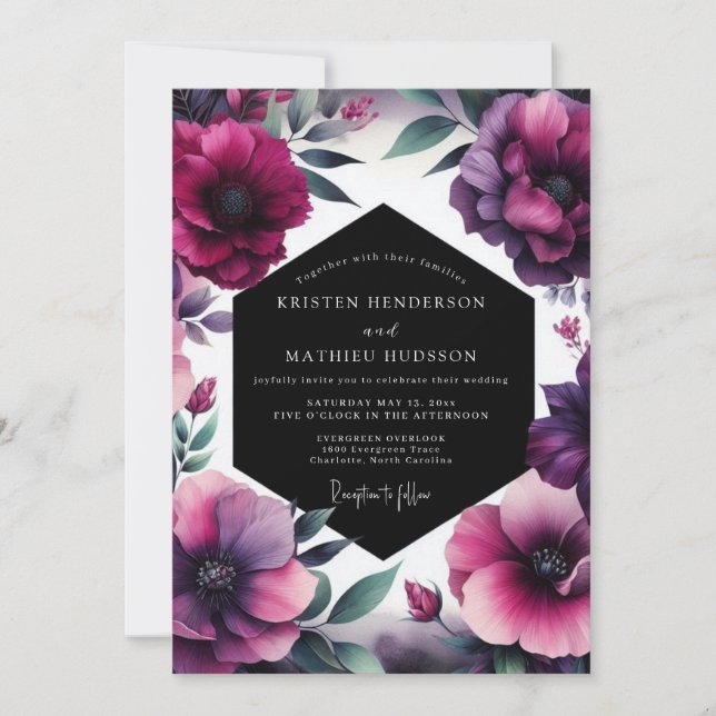 Amethyst Dramatic Bloom Wedding Einladung (Vorderseite)