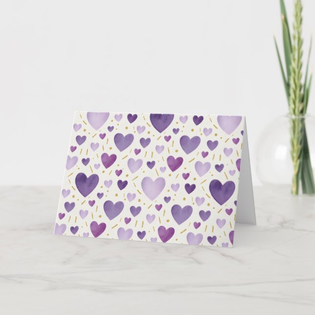 Amethyst Dream Watercolor Hearts Karte (Vorderseite)