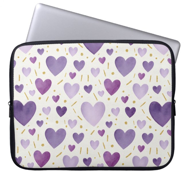 Amethyst Dream Watercolor Hearts Laptopschutzhülle (Vorderseite)
