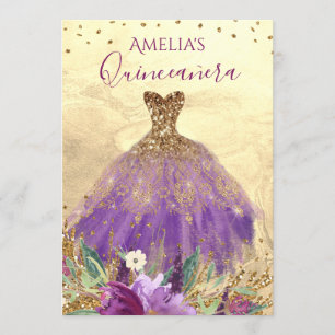 Amethyst Dress Gold Quinceanera Einladung