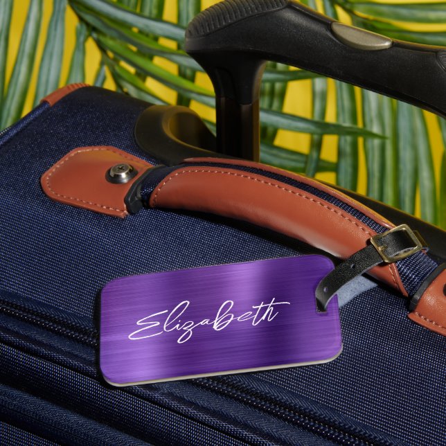 Amethyst Foil Modern Brush Script Vorname Gepäckanhänger (Vorderseite Insitu 3)