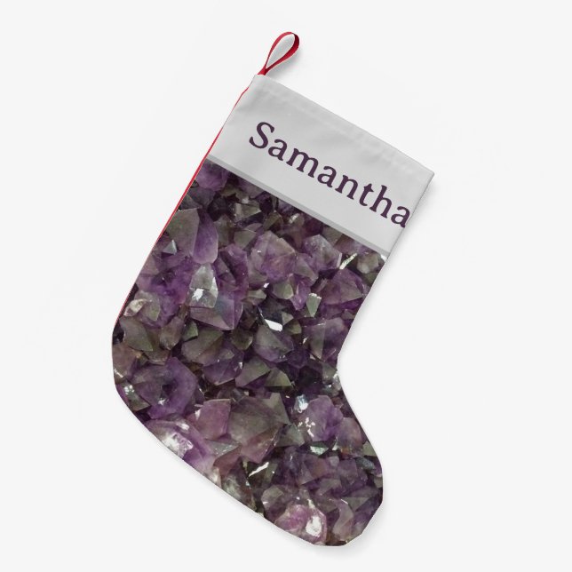 Amethyst Gem Lila Rock Collector Gemstone Kleiner Weihnachtsstrumpf (Vorderansicht (hängend))