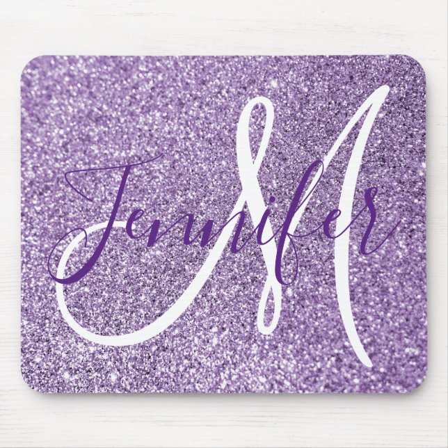 Amethyst Glitzer Foto Personalisiert Monogram Mousepad (Vorne)